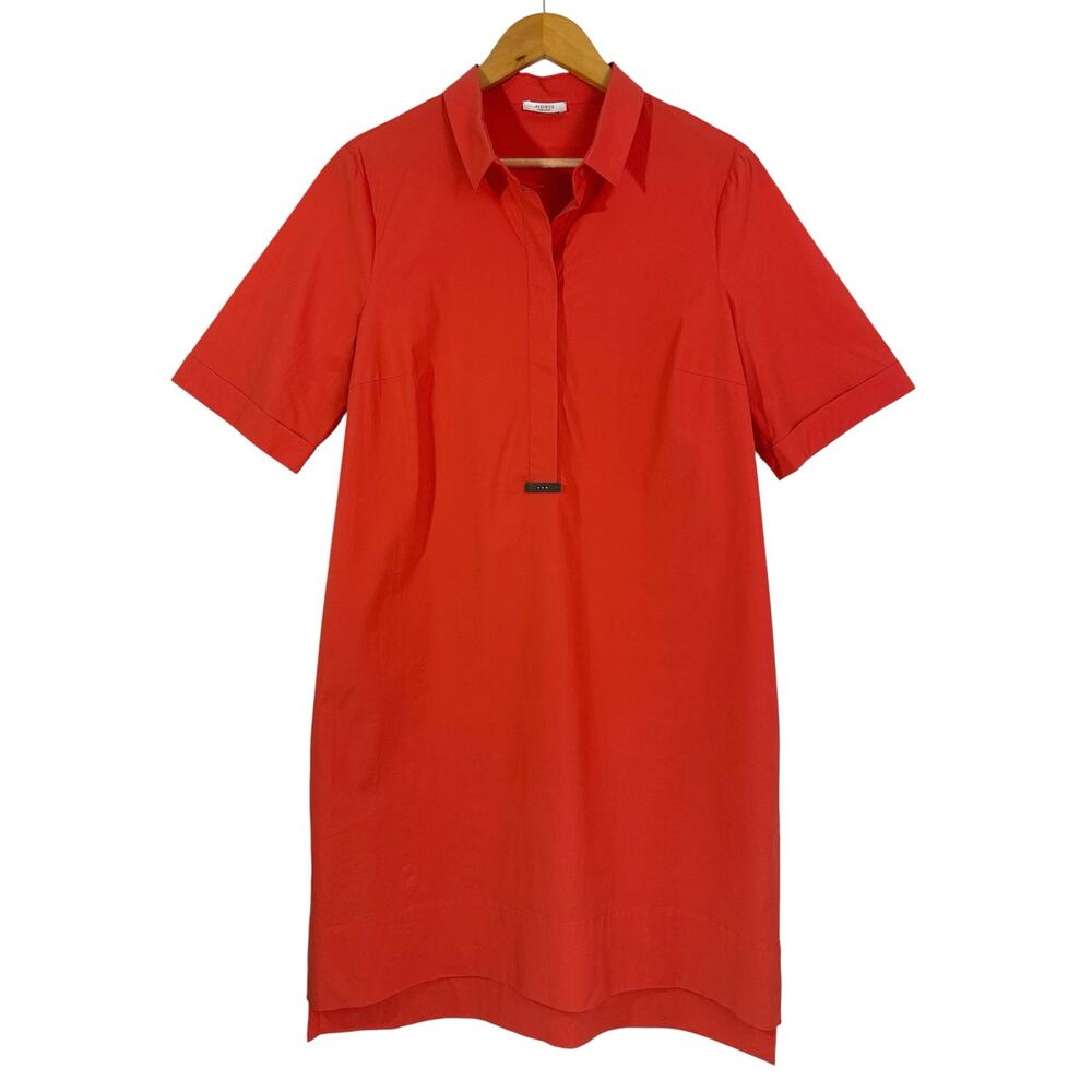 PESERICO Red Orange Shirt Dress Made in Italy Cotton Stretch Pocket IT 46 US 10 - Picture 2 of 13